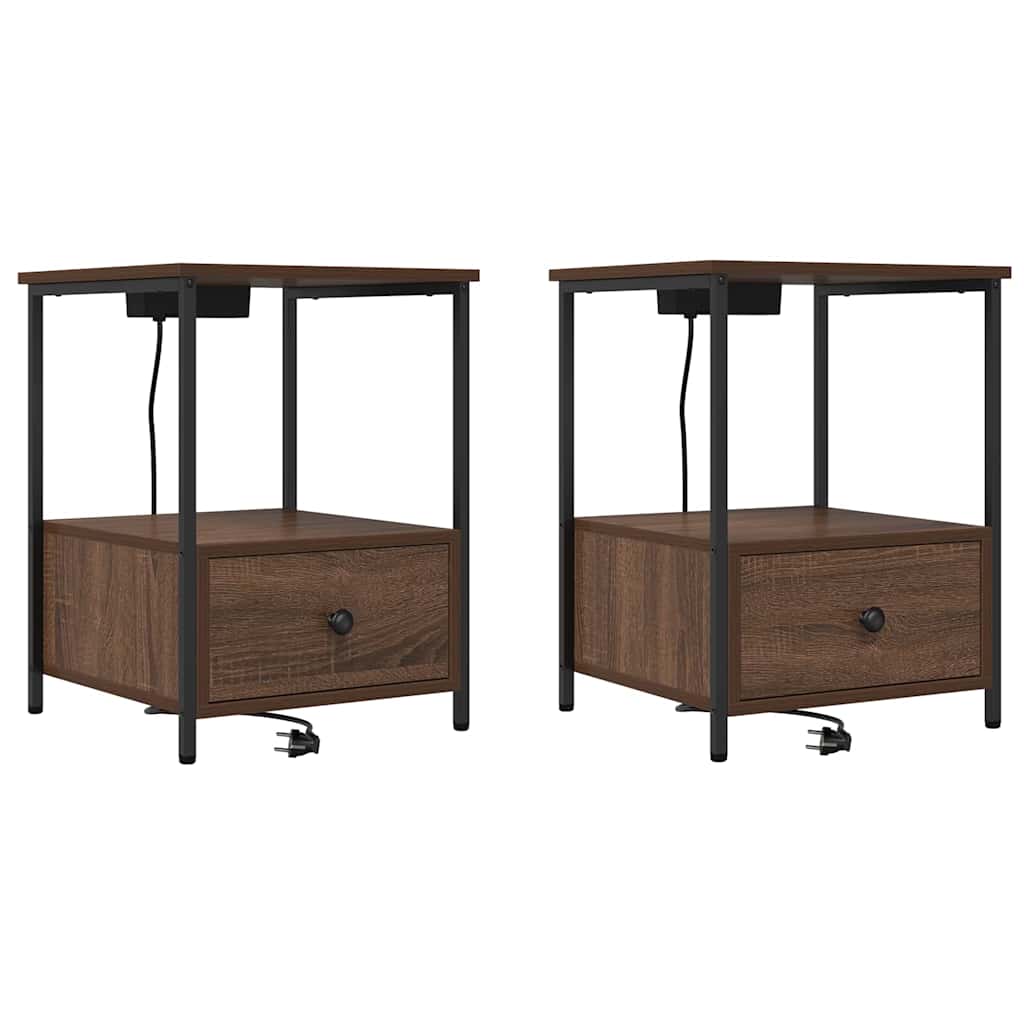 vidaXL Szafka Nocna z szufladą 2 pcs Brązowy dąb 42 x 41 x 56 cm