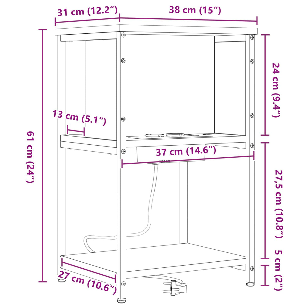 vidaXL Szafka Nocna Dąb Sonoma 38 x 31 x 61 cm Materiał drewnopochodny