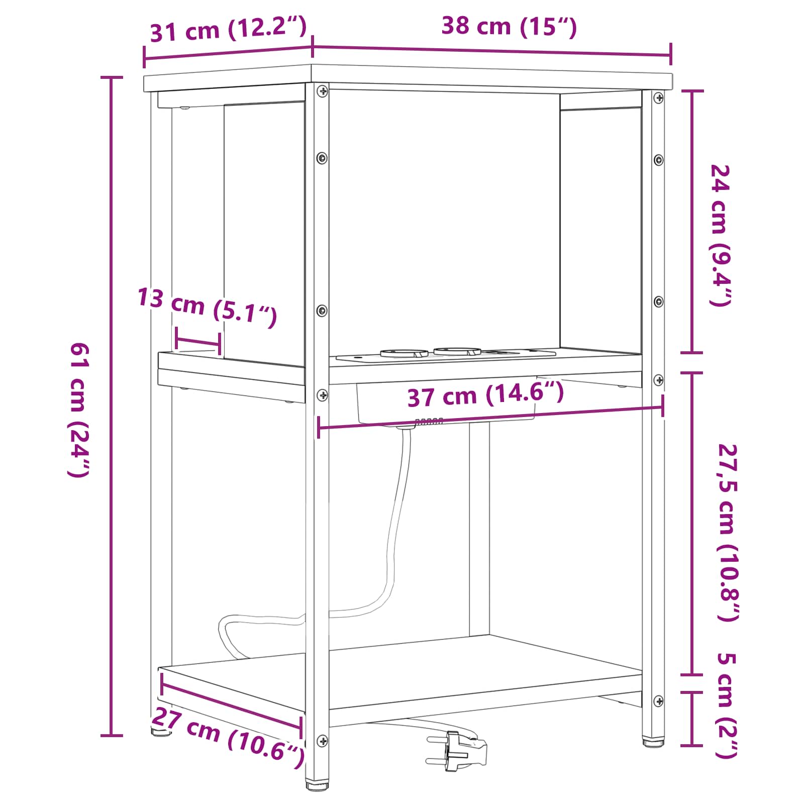 vidaXL Szafka Nocna Dąb Sonoma 38 x 31 x 61 cm Materiał drewnopochodny