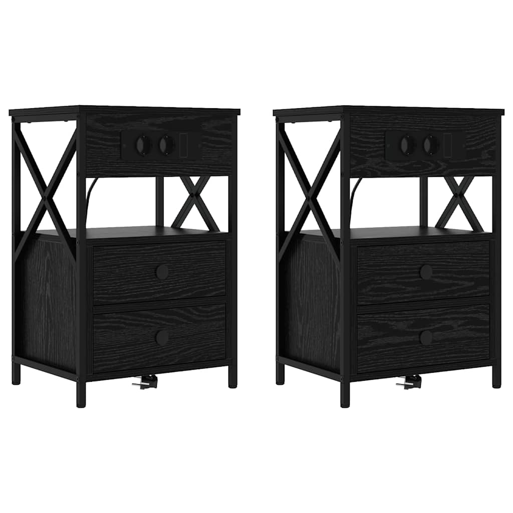 vidaXL Szafka Nocna z szufladą 2 pcs Czarny Dąb 40 x 31 x 60 cm