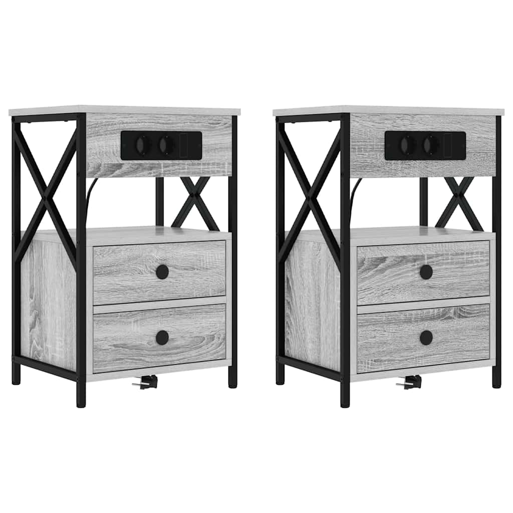 vidaXL Szafka Nocna z szufladą 2 pcs Szary Sonoma 40 x 31 x 60 cm