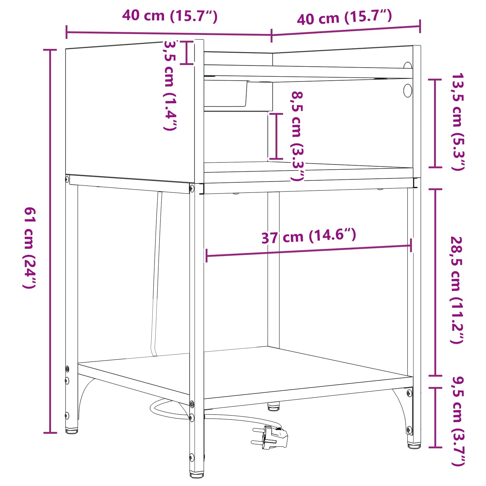 vidaXL Szafka Nocna Dąb Sonoma 40 x 40 x 61 cm Materiał drewnopochodny