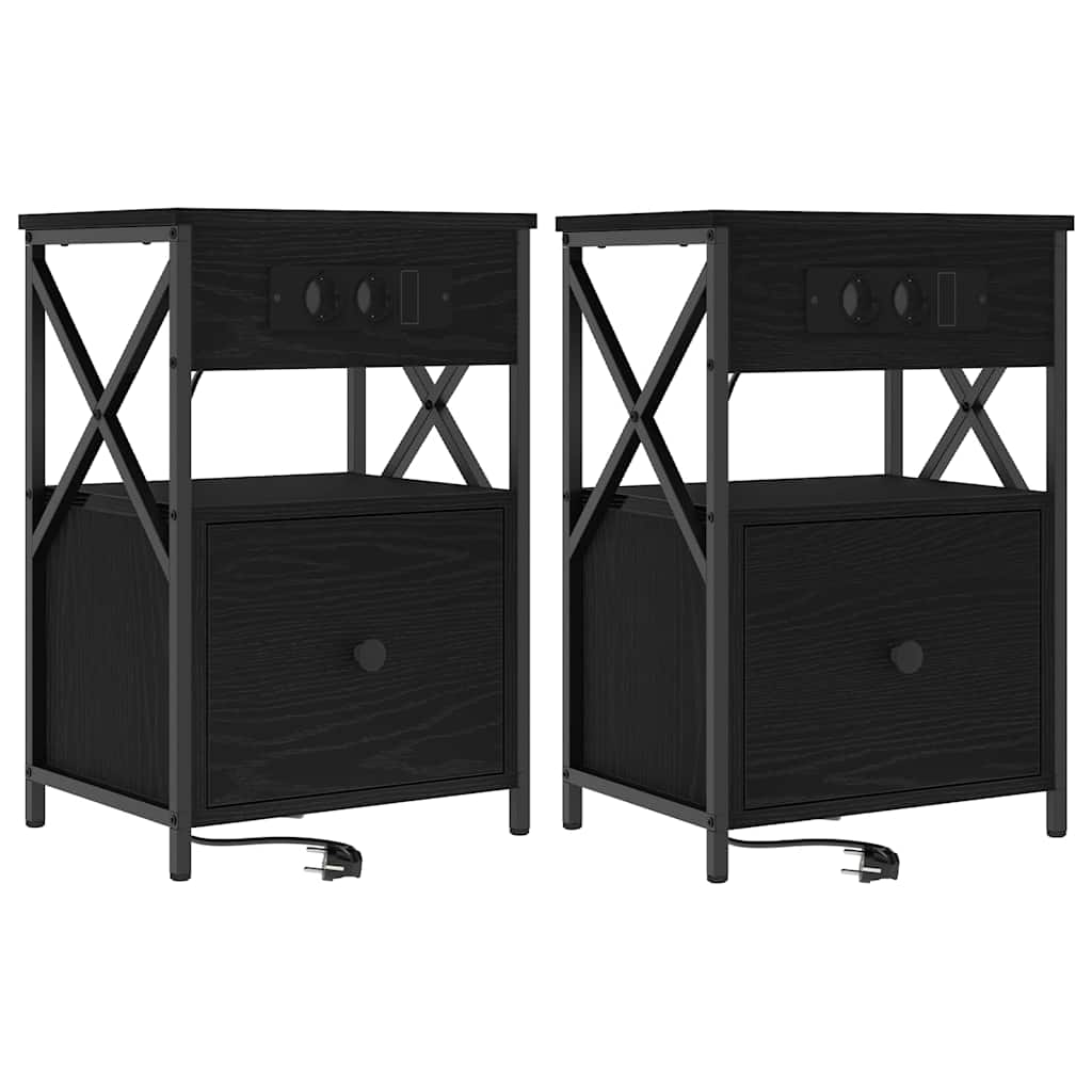 vidaXL Szafka Nocna z szufladą 2 pcs Czarny Dąb 40 x 31 x 60 cm