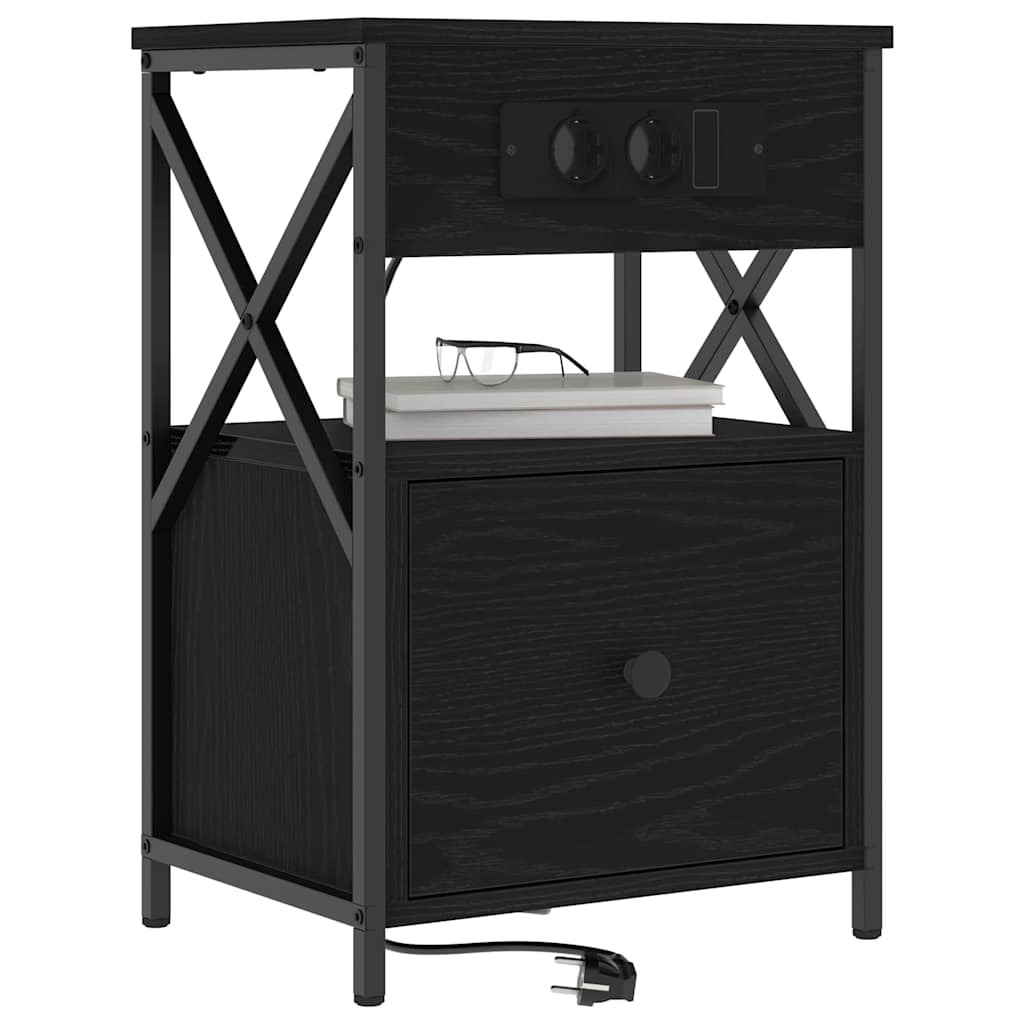 vidaXL Szafka Nocna z szufladą 2 pcs Czarny Dąb 40 x 31 x 60 cm