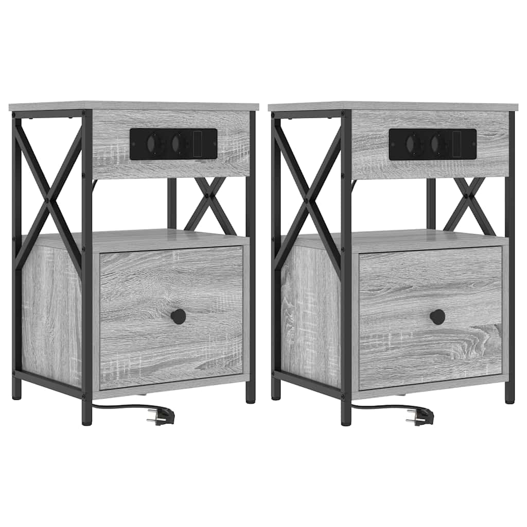 vidaXL Szafka Nocna z szufladą 2 pcs Szary Sonoma 40 x 31 x 60 cm