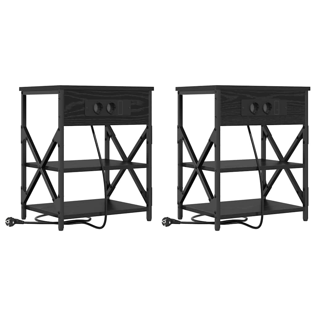 vidaXL Szafka Nocna z półką 2 pcs Czarny Dąb 41 x 31 x 51 cm