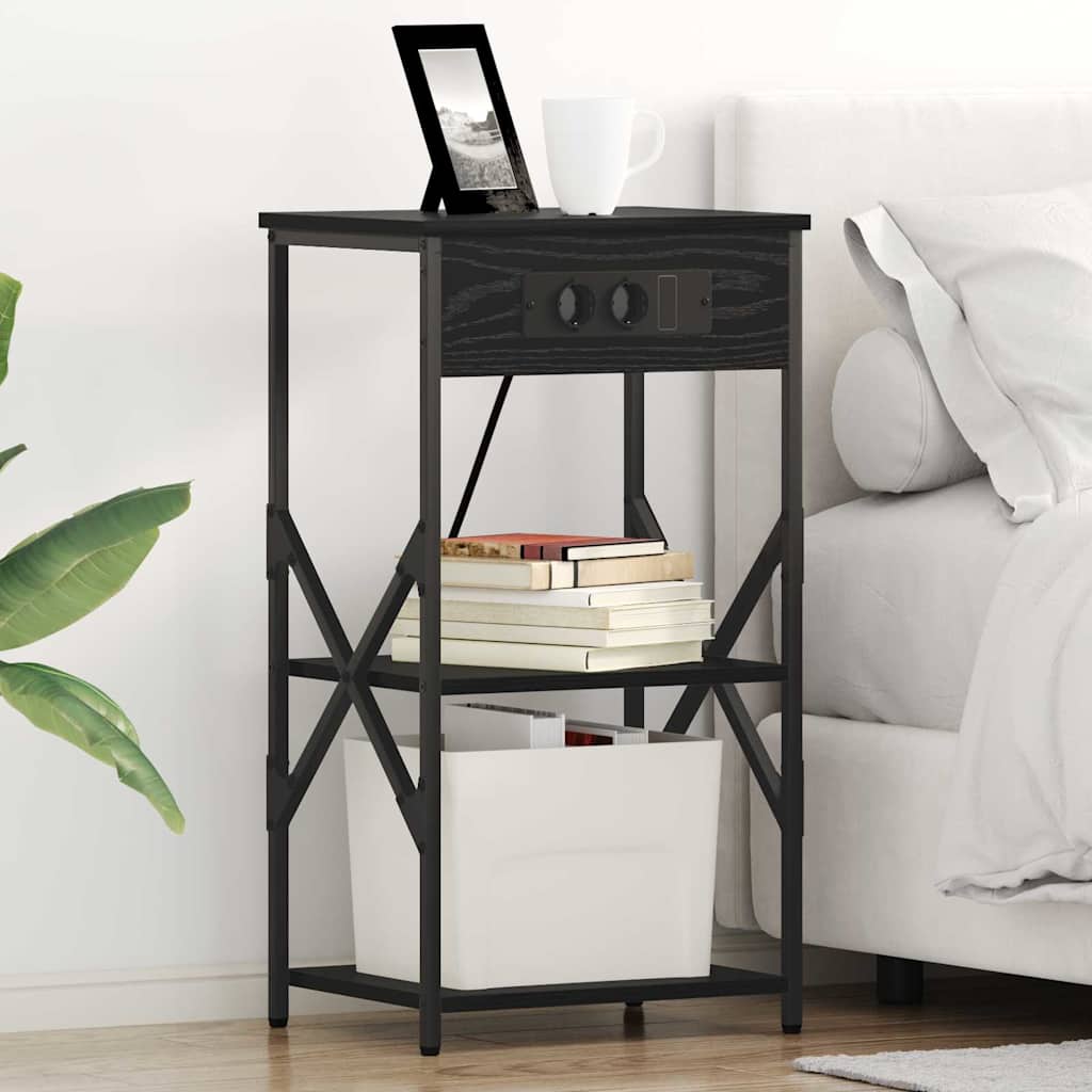vidaXL Szafka Nocna z półką 2 pcs Czarny Dąb 41 x 31 x 76 cm