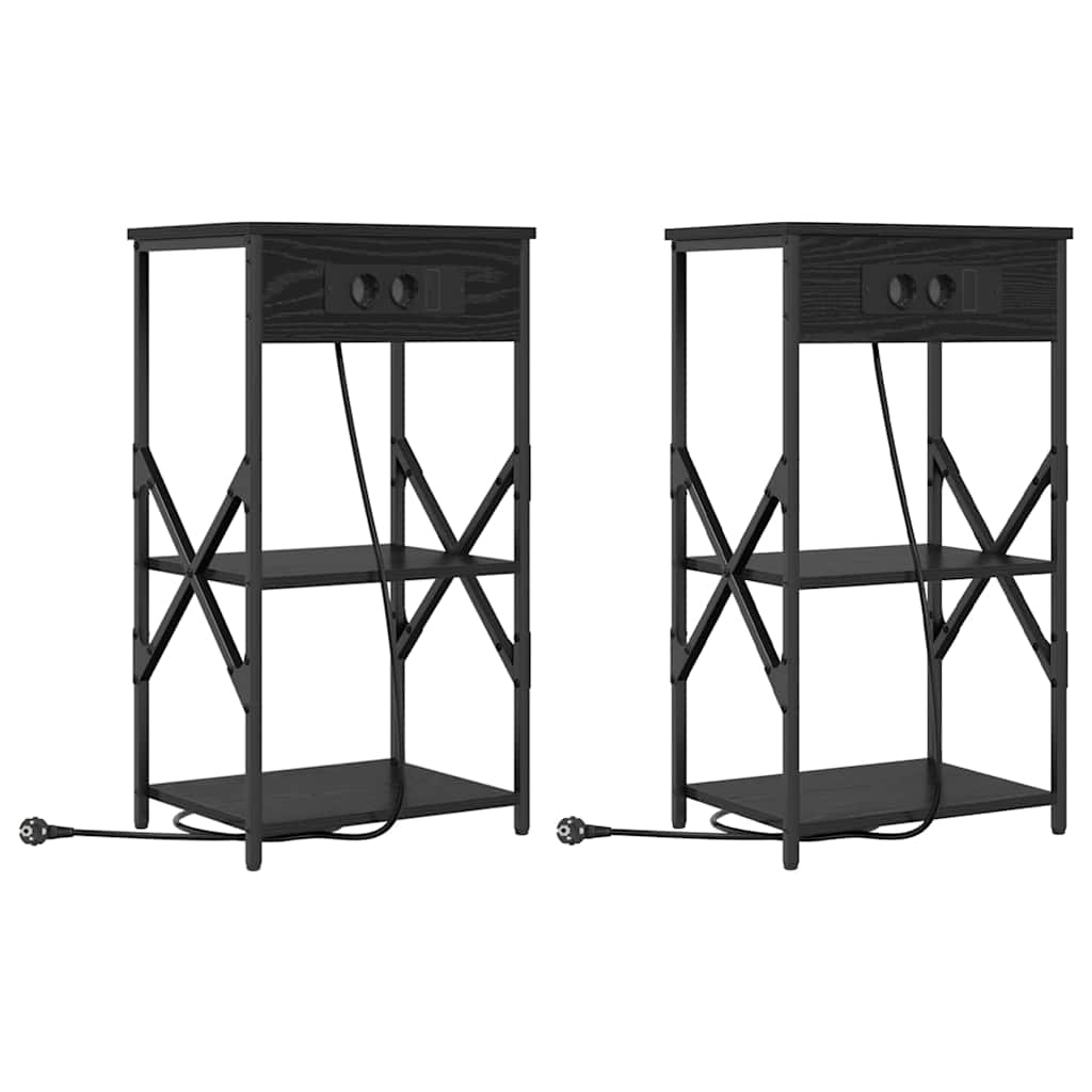 vidaXL Szafka Nocna z półką 2 pcs Czarny Dąb 41 x 31 x 76 cm