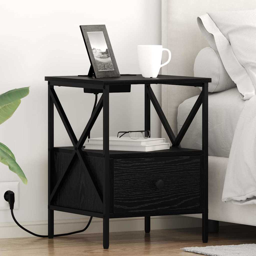 vidaXL Szafka Nocna z szufladą 2 pcs Czarny Dąb 41,5 x 40,5 x 55 cm
