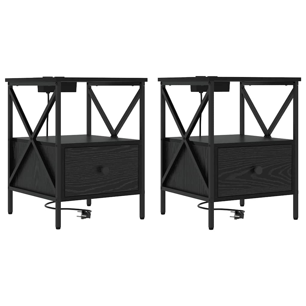 vidaXL Szafka Nocna z szufladą 2 pcs Czarny Dąb 41,5 x 40,5 x 55 cm