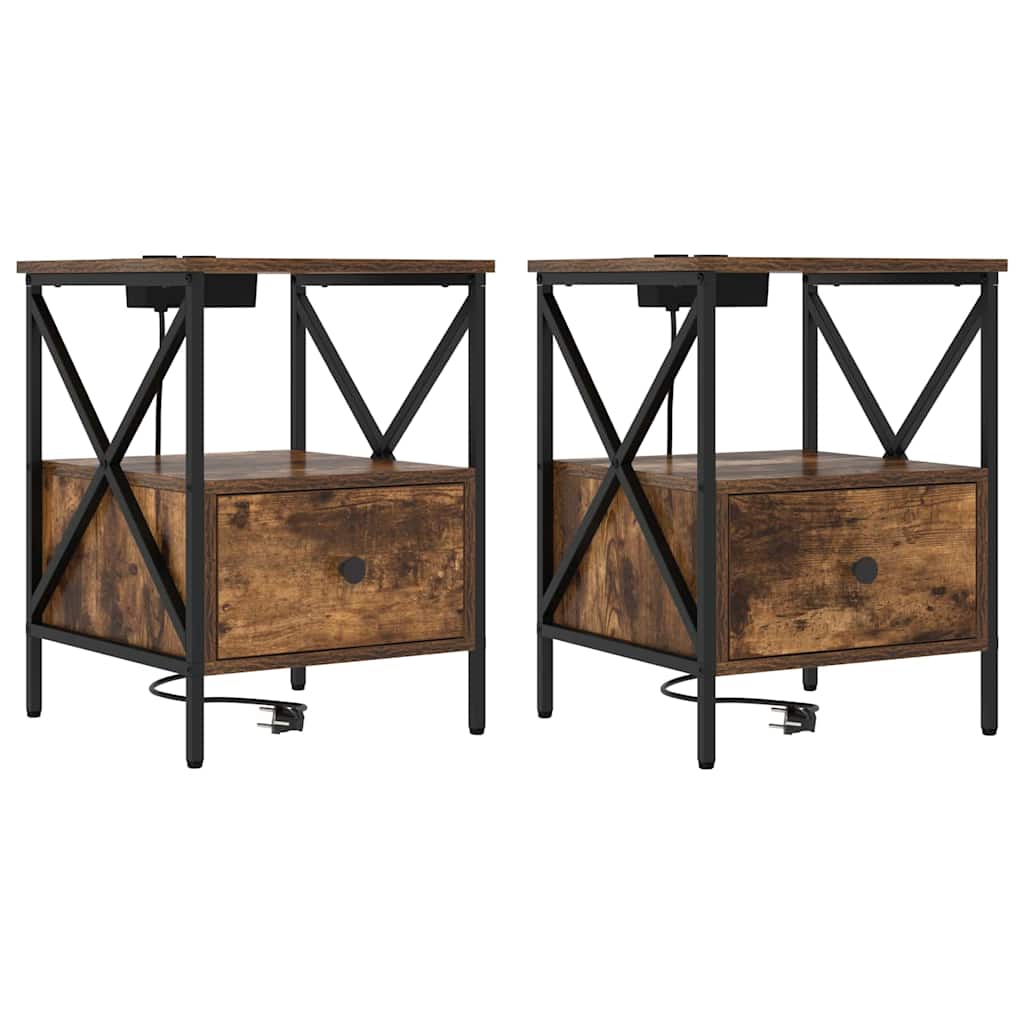 vidaXL Szafka Nocna z szufladą 2 pcs Dąb wędzony 41,5 x 40,5 x 55 cm