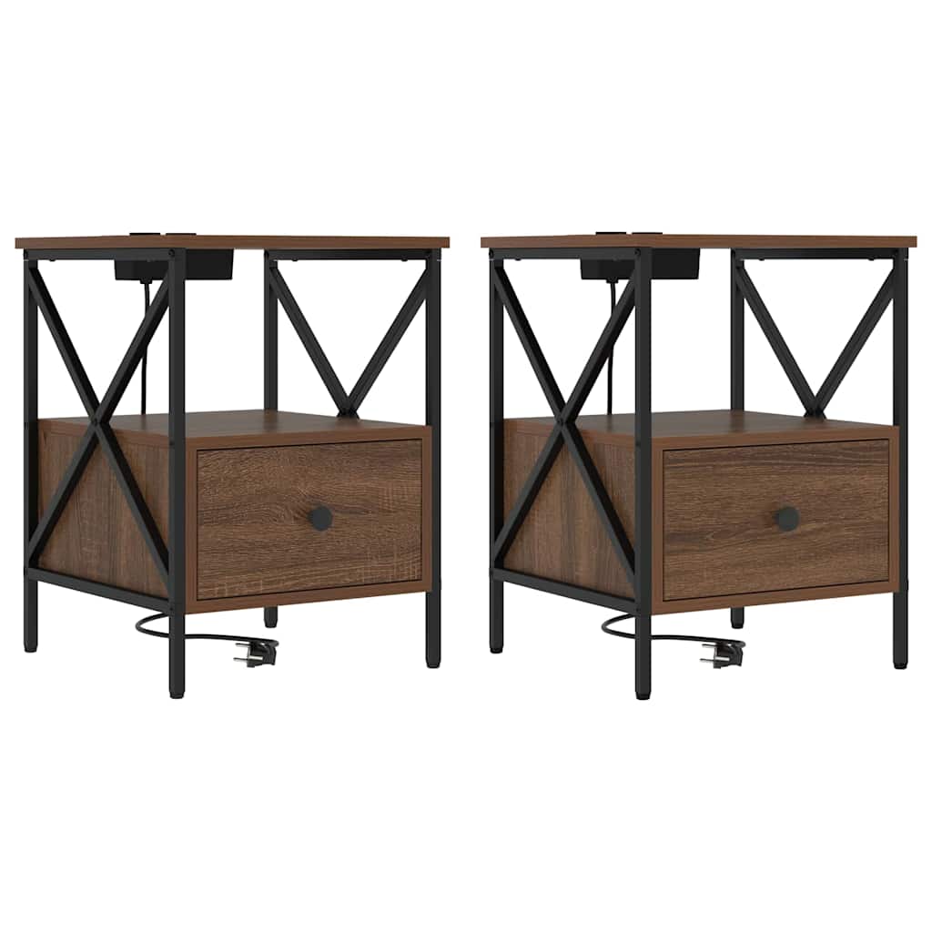vidaXL Szafka Nocna z szufladą 2 pcs Brązowy dąb 41,5 x 40,5 x 55 cm