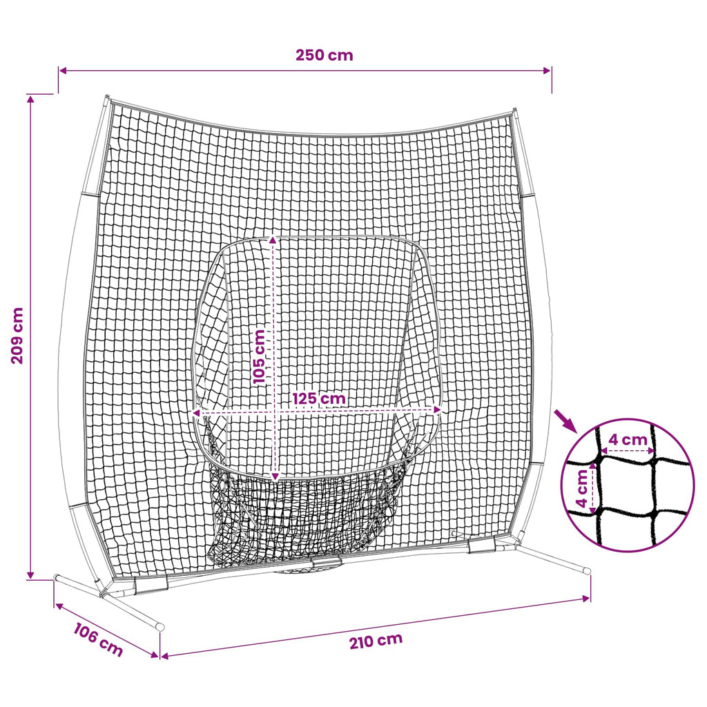 vidaXL Siatka treningowa do baseballu Czarny 250 x 106 x 209 cm