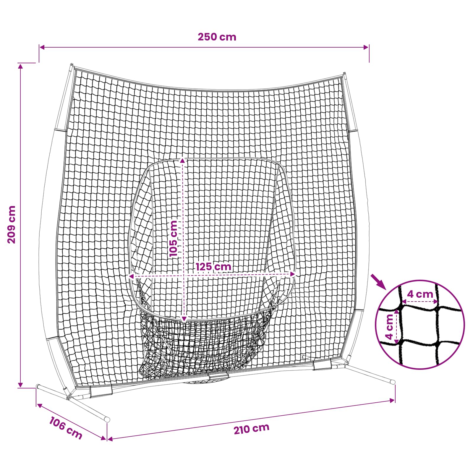 vidaXL Siatka treningowa do baseballu Czarny 250 x 106 x 209 cm