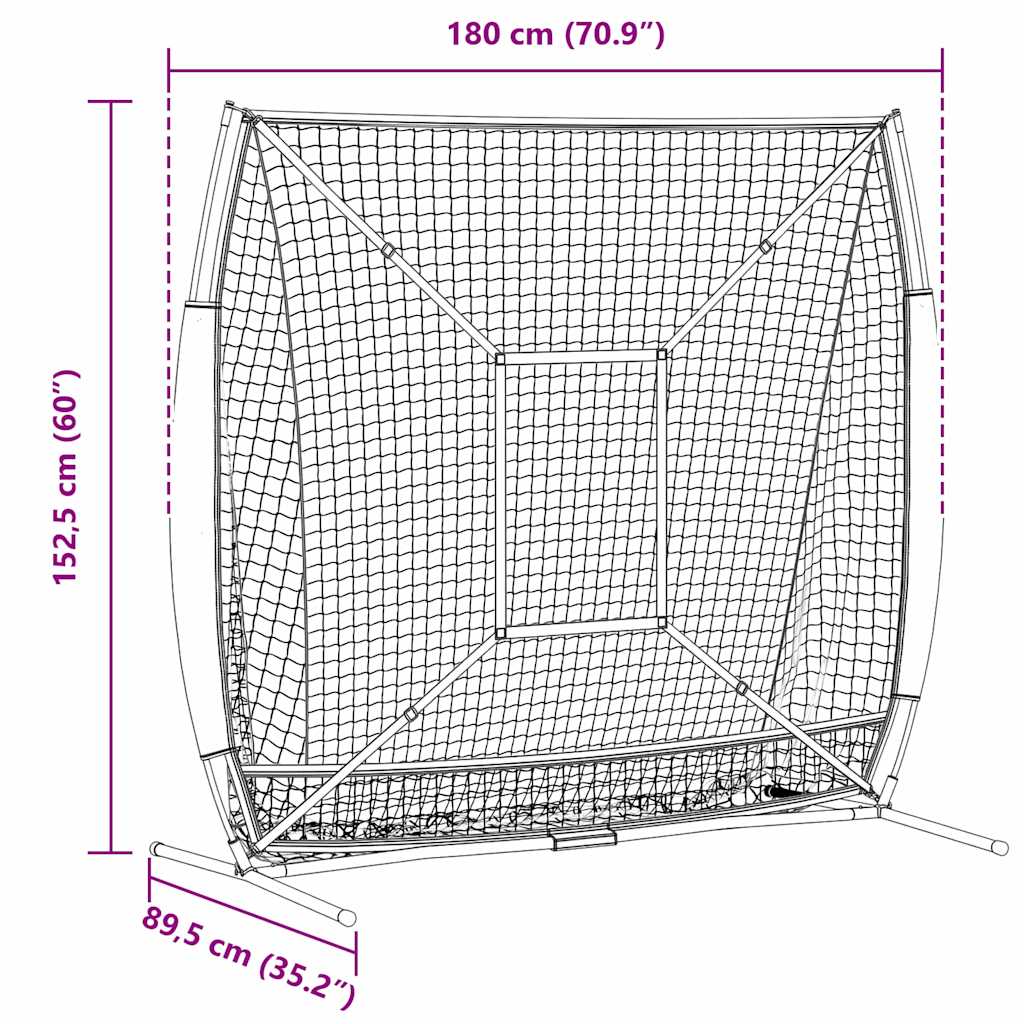 vidaXL Siatka treningowa do baseballu 180 x 89,5 x 152,5 cm