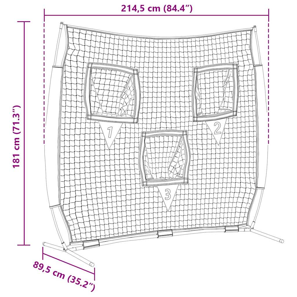 vidaXL Siatka treningowa do baseballu Czarny 214,5 x 89,5 x 181 cm