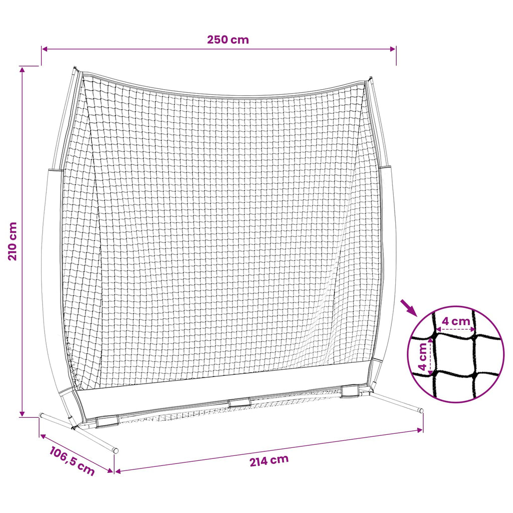 vidaXL Siatka treningowa do baseballu Czarny 250 x 106,5 x 210 cm