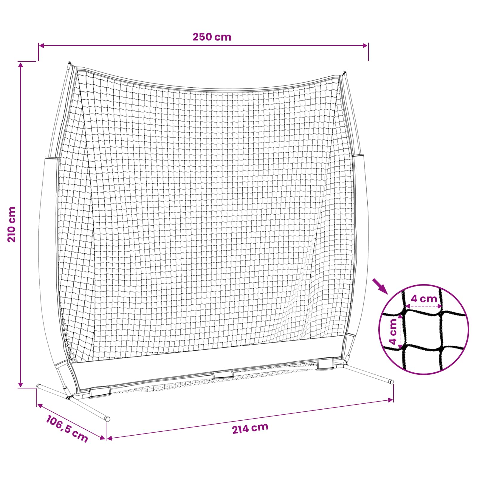 vidaXL Siatka treningowa do baseballu Czarny 250 x 106,5 x 210 cm
