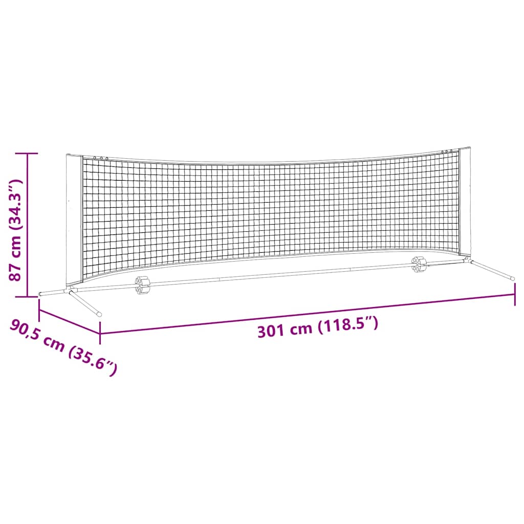vidaXL Siatka tenisowa Czarny i czerwony 301 x 90,5 x 87 cm Poliester