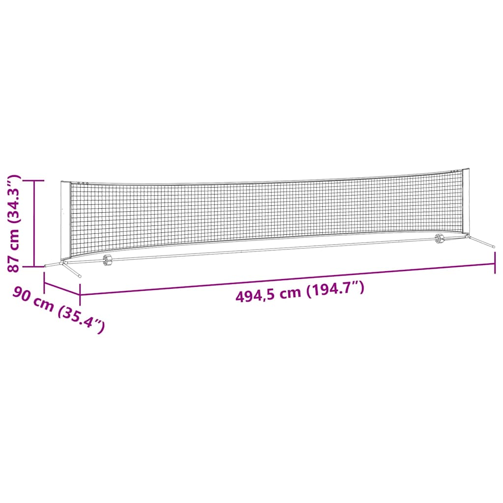 vidaXL Siatka tenisowa Czarny i czerwony 494,5 x 90 x 87 cm Poliester