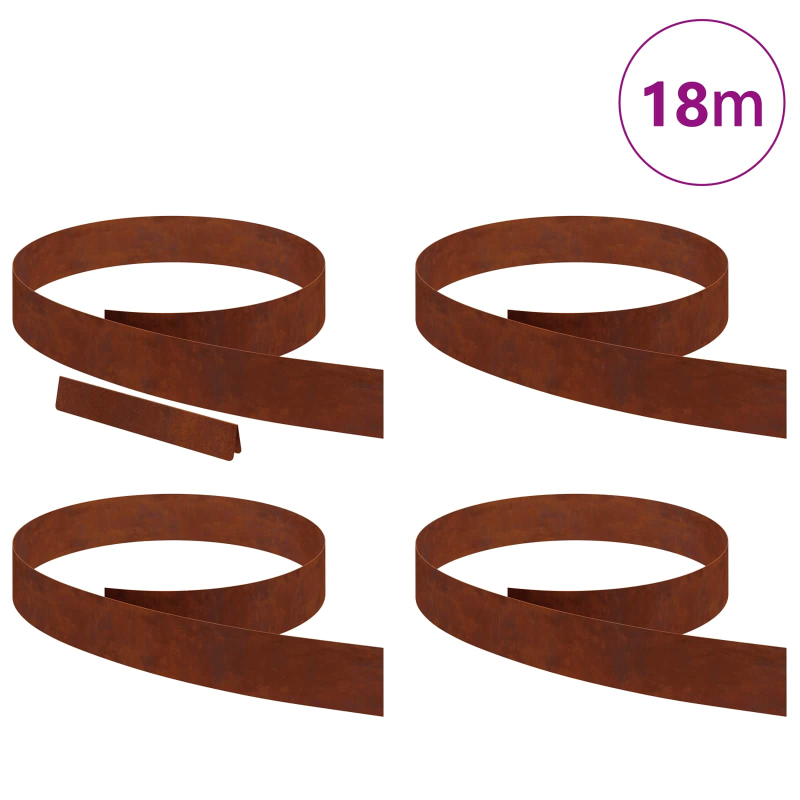 vidaXL Krawężnik do trawnika 4 pcs Rdzawy 450 x 0,05 x 10 cm