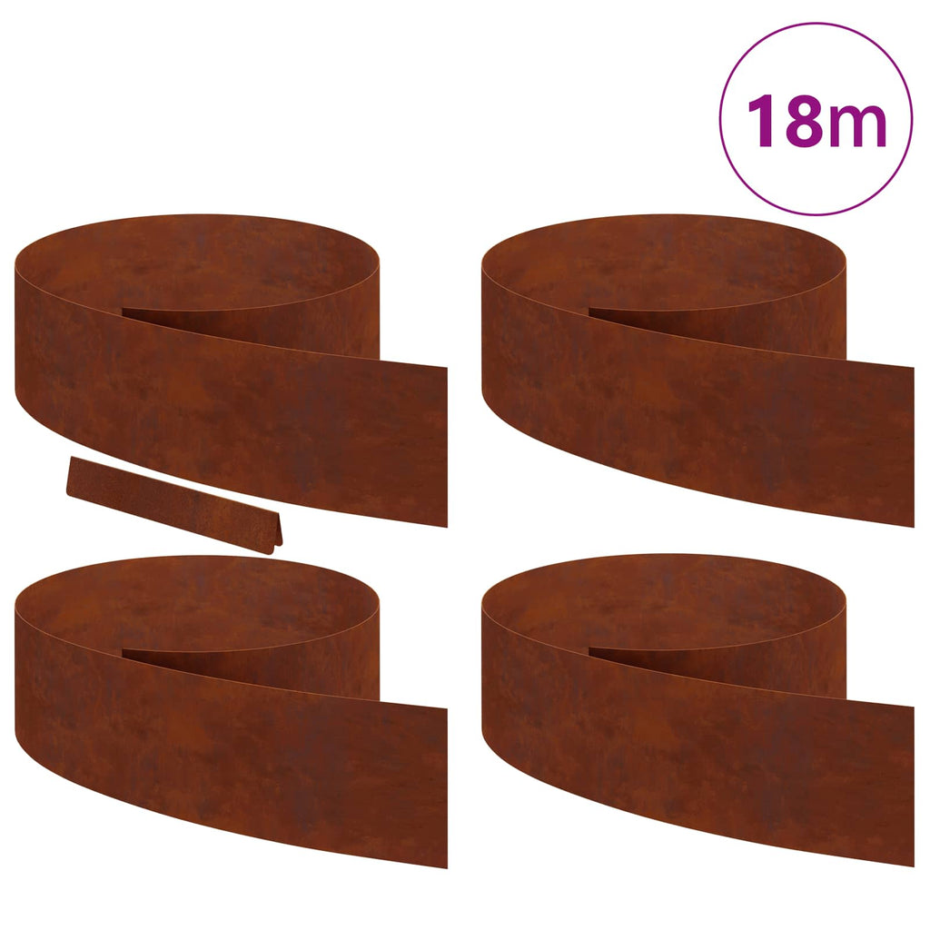 vidaXL Krawężnik do trawnika 4 pcs Rdzawy 450 x 0,05 x 20 cm