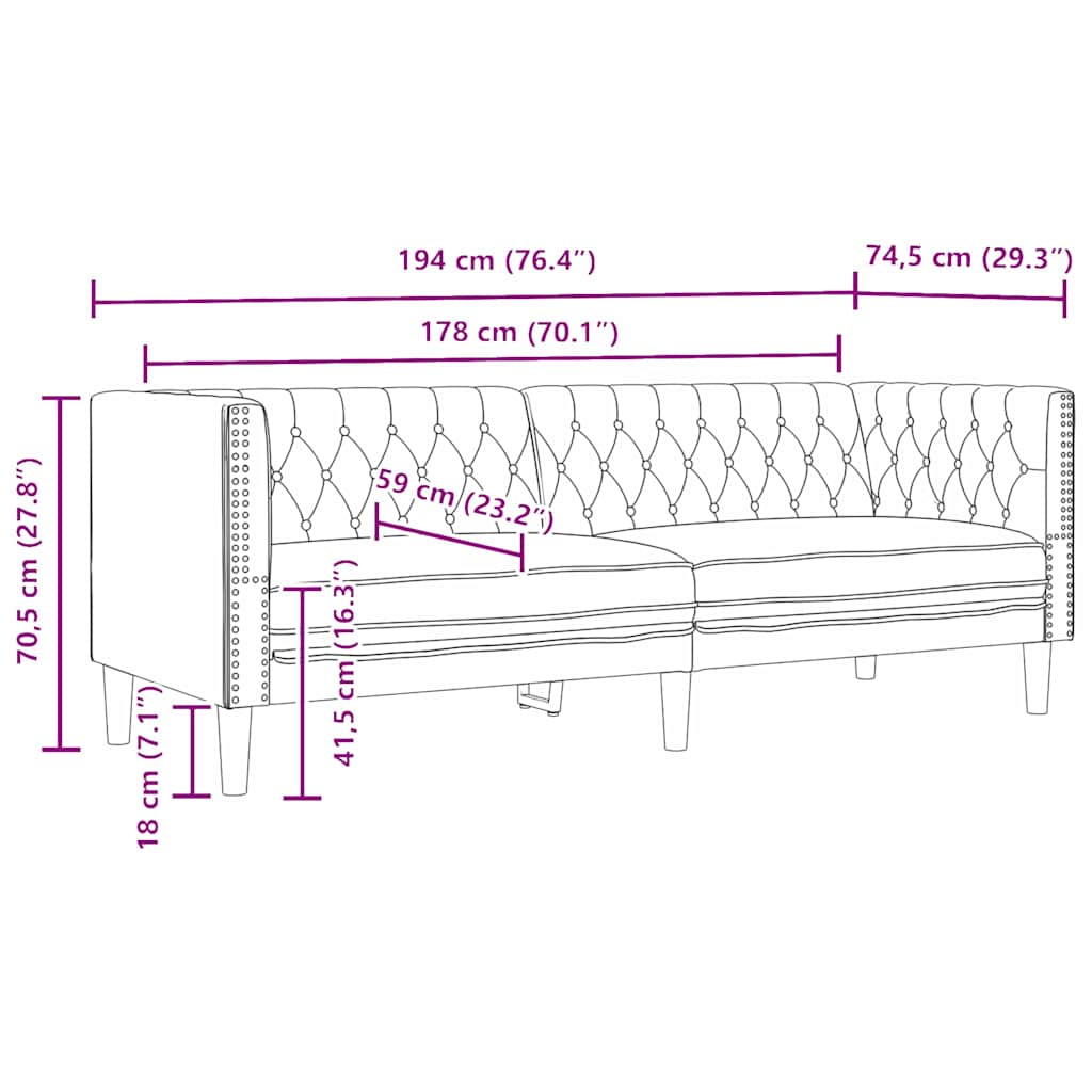 vidaXL Sofa Czarny 194 x 74,5 x 70,5 cm PVC