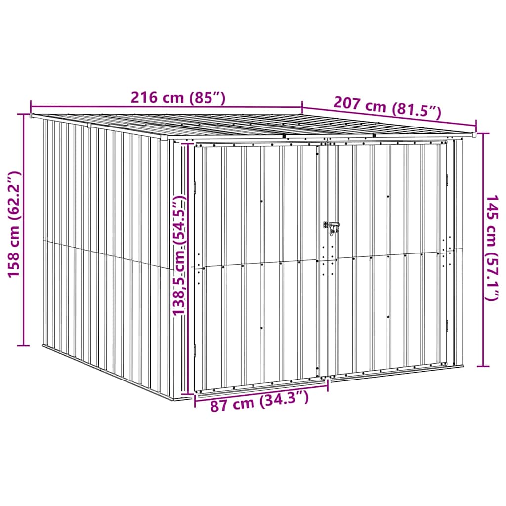vidaXL Shed na rower 3 pcs Brązowy 216 x 207 x 158 cm Metal