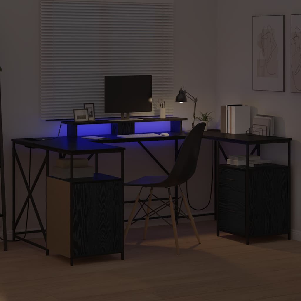 vidaXL Biurko Czarny Dąb 182 x 101 x 87,5 cm Materiał drewnopochodny