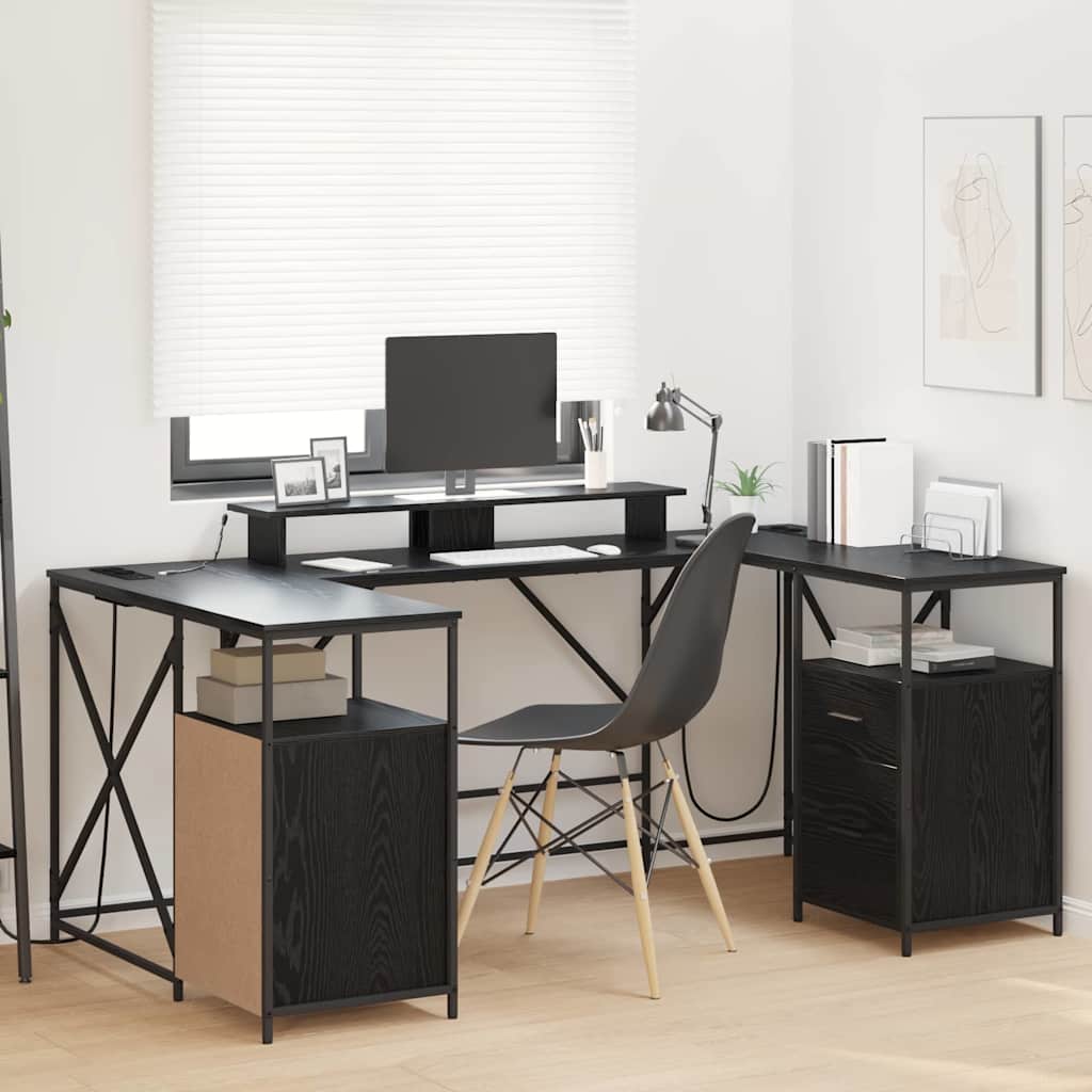 vidaXL Biurko Czarny Dąb 182 x 101 x 87,5 cm Materiał drewnopochodny