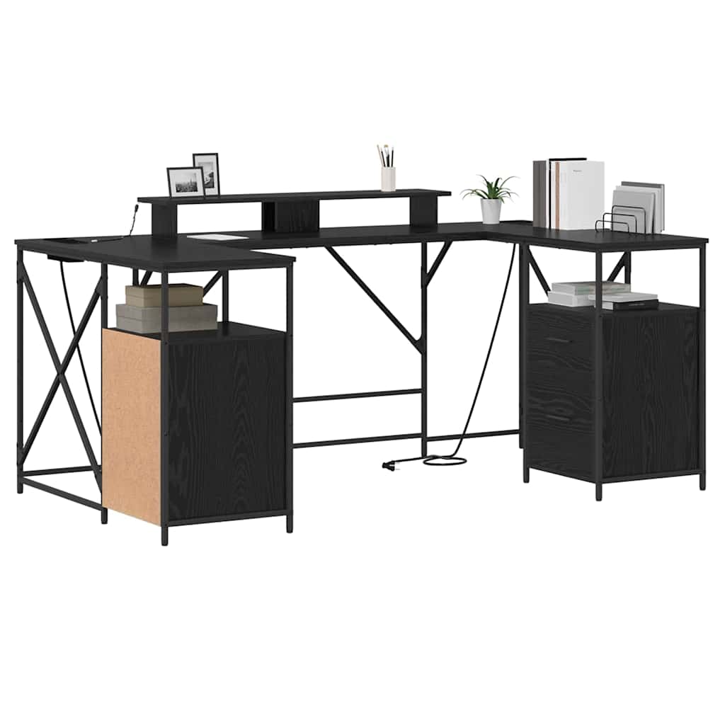 vidaXL Biurko Czarny Dąb 182 x 101 x 87,5 cm Materiał drewnopochodny