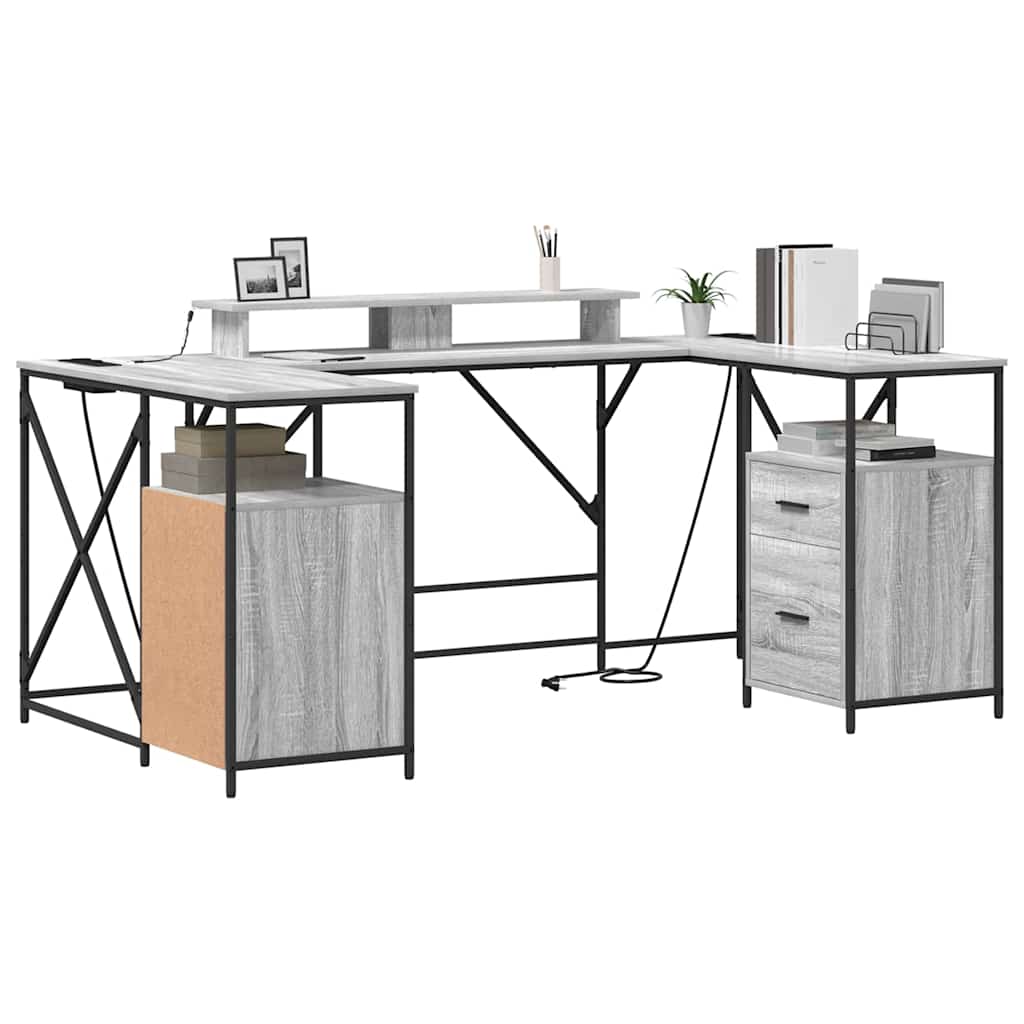 vidaXL Biurko Szary Sonoma 182 x 101 x 87,5 cm Materiał drewnopochodny
