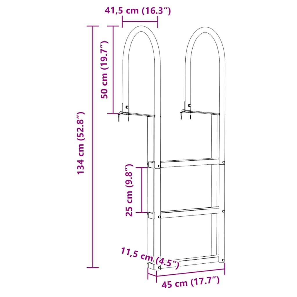 vidaXL Drabinka dokowa 3-stopniowa Srebrny 45 x 11,5 x 134 cm