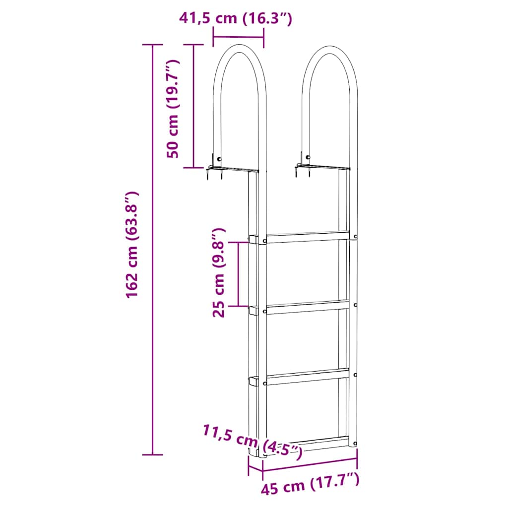 vidaXL Drabinka dokowa 4-stopniowa Srebrny 45 ×11,5 ×162 cm Aluminium