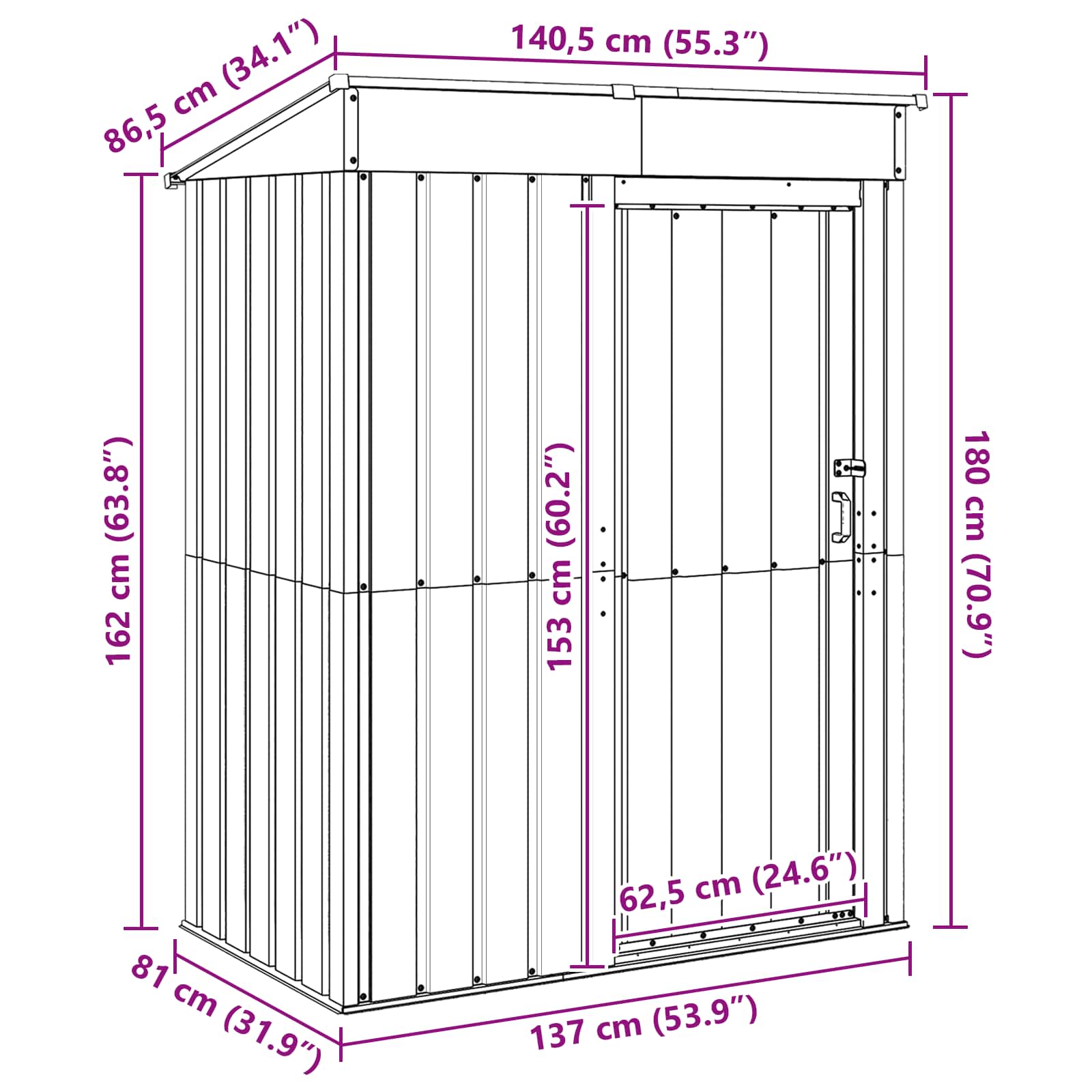 vidaXL Schowki ogrodowe Antracyt 137 x 81 x 180 cm Metal