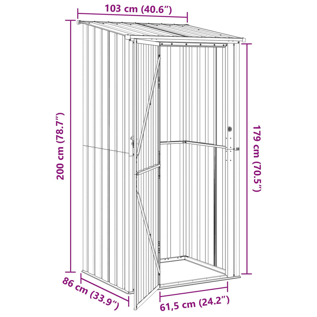 vidaXL Schowki ogrodowe Brązowy 103 x 86 x 200 cm Metal