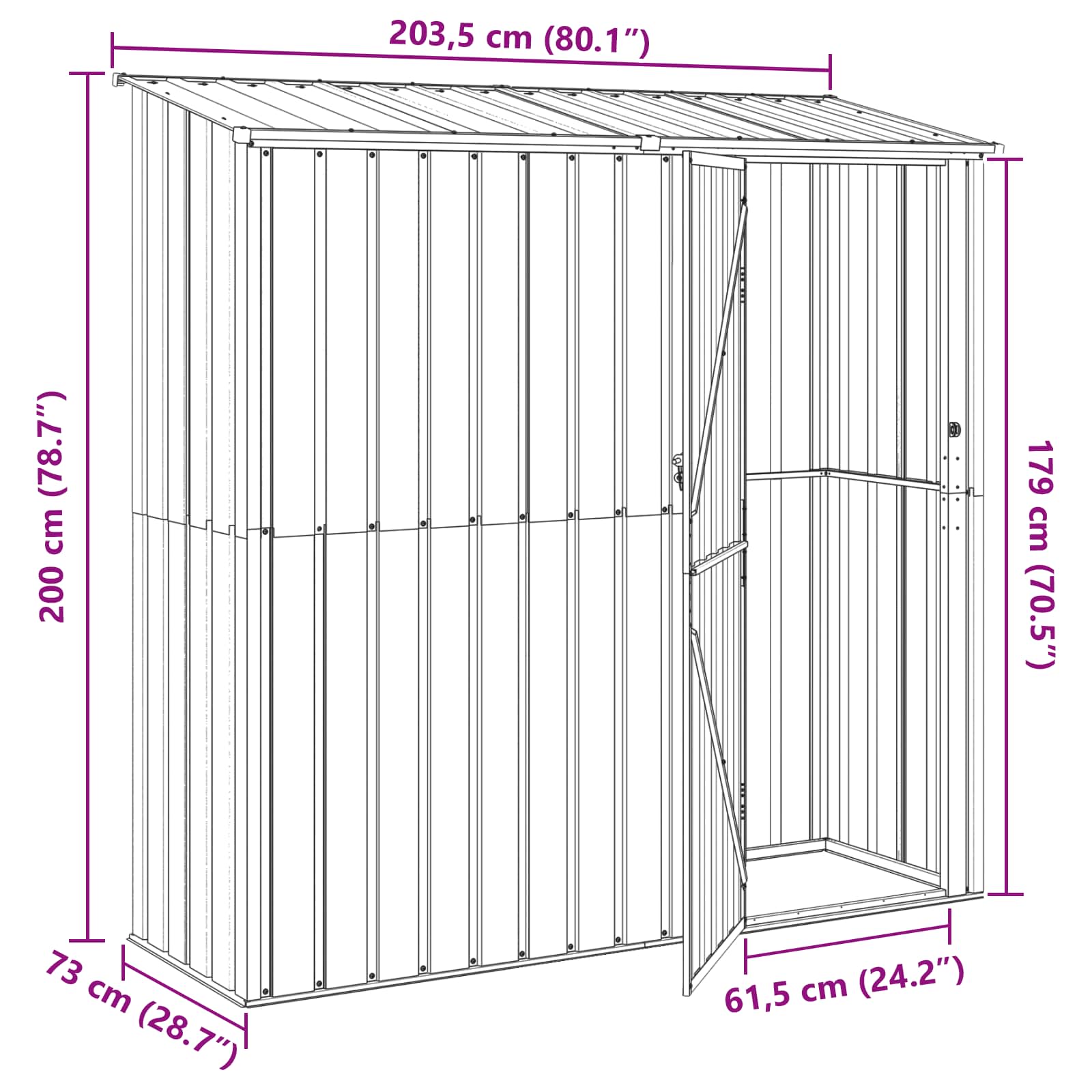 vidaXL Schowki ogrodowe Antracyt 203,5 x 73 x 200 cm Metal