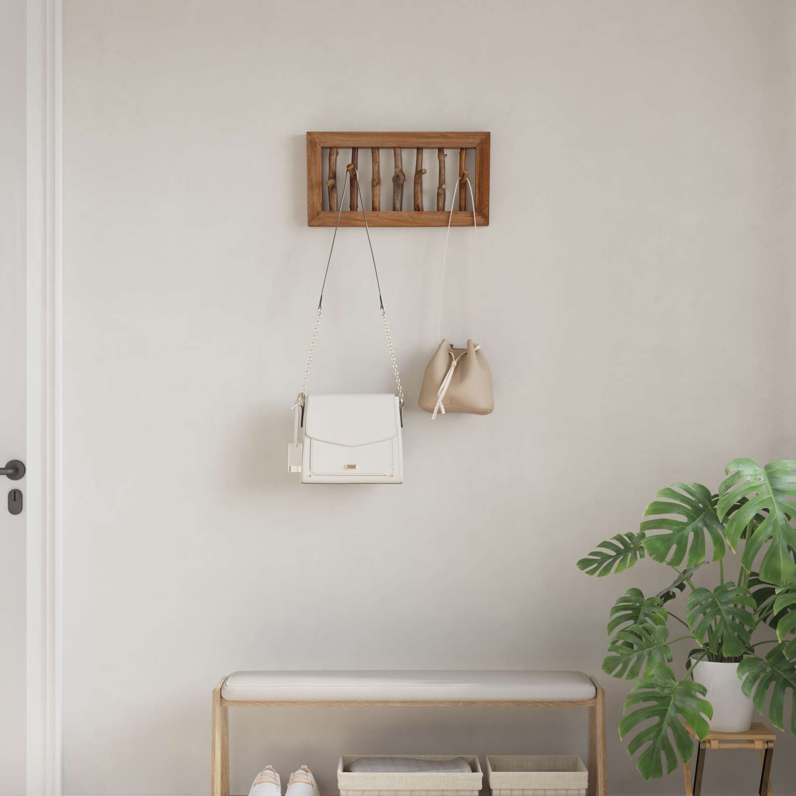 vidaXL Hak na płaszcze Naturalny 50 x 10 x 25 cm Lite drewno mahoniowe