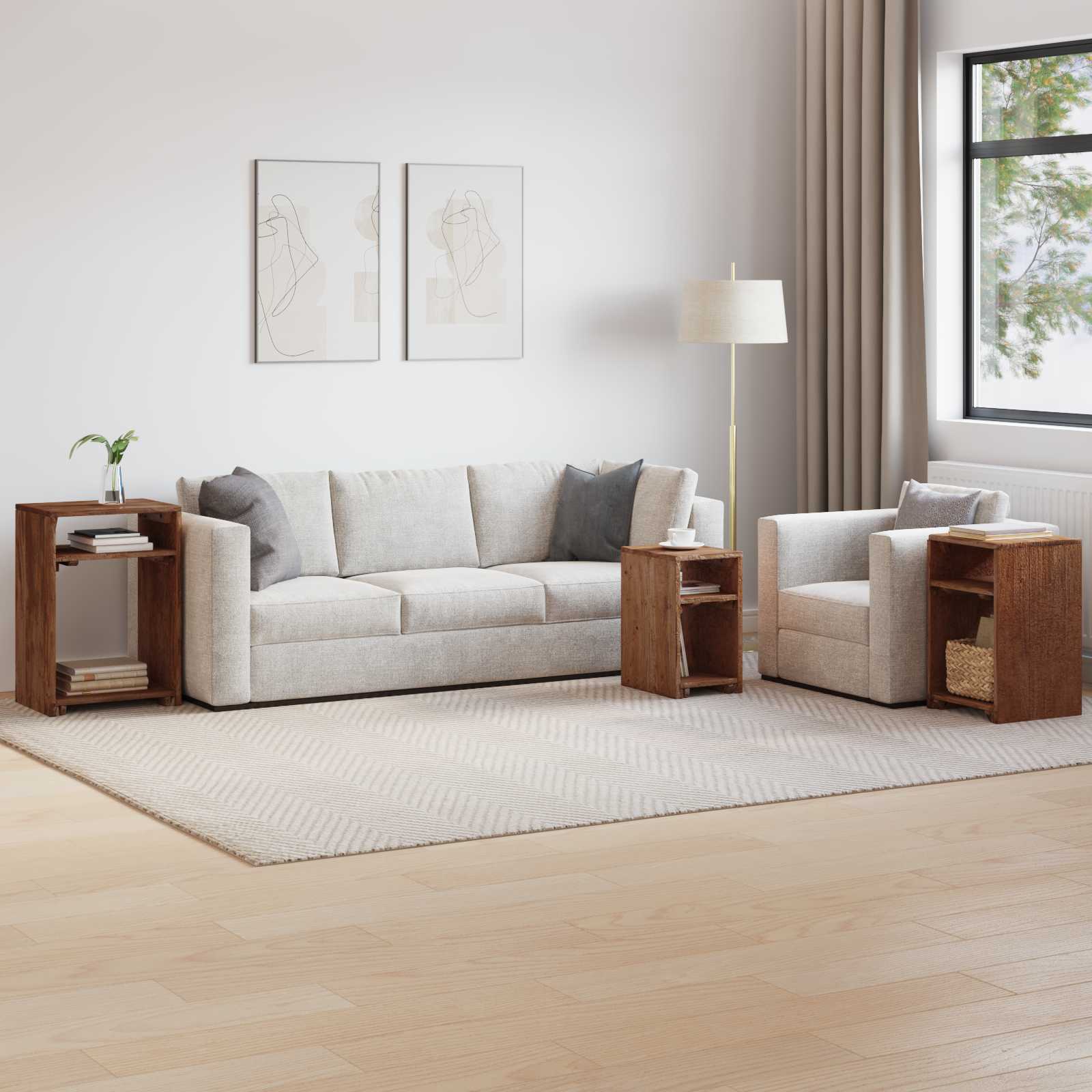 vidaXL Stolik Akcentowy z półką 3 pcs Brązowy Lite drewno mahoniowe