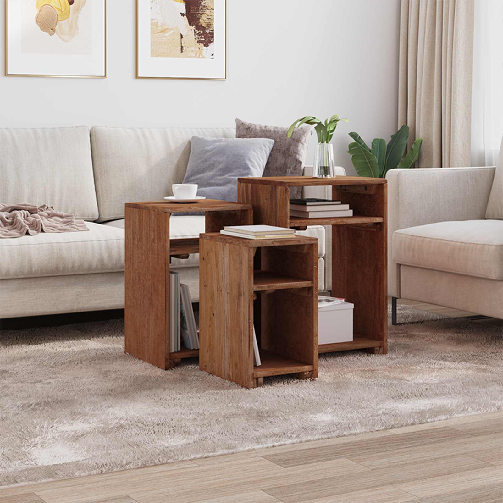 vidaXL Stolik Akcentowy z półką 3 pcs Brązowy Lite drewno mahoniowe