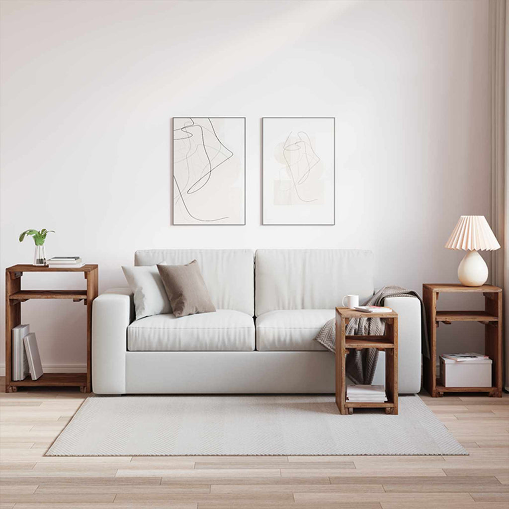 vidaXL Stolik Akcentowy z półką 3 pcs Brązowy Lite drewno mahoniowe