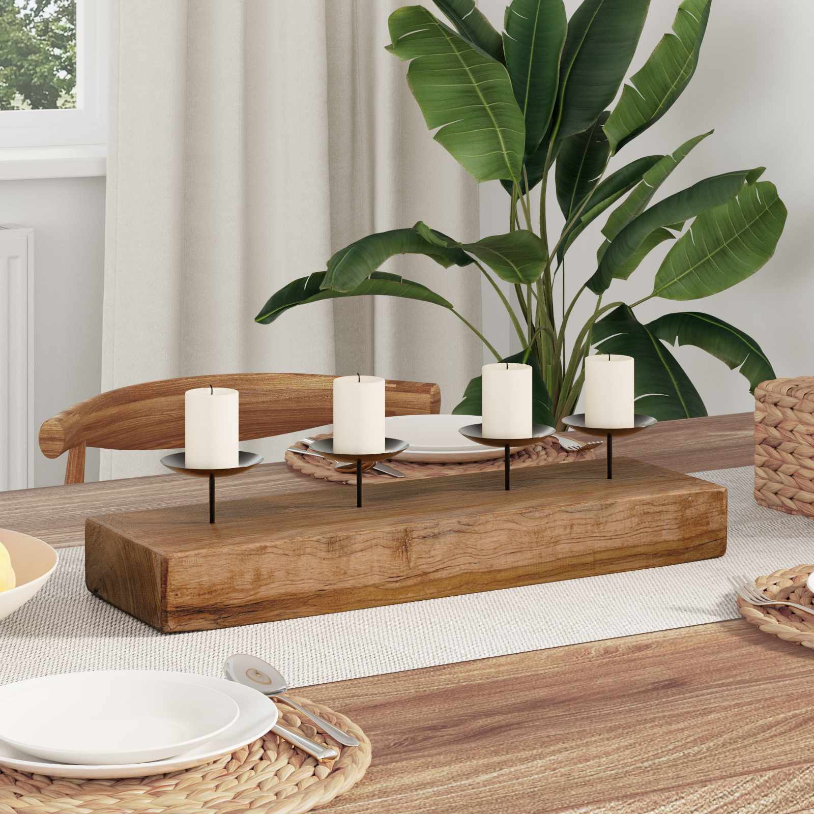 vidaXL Świecznik Naturalny 50 x 15 x 10 cm Lite drewno tekowe