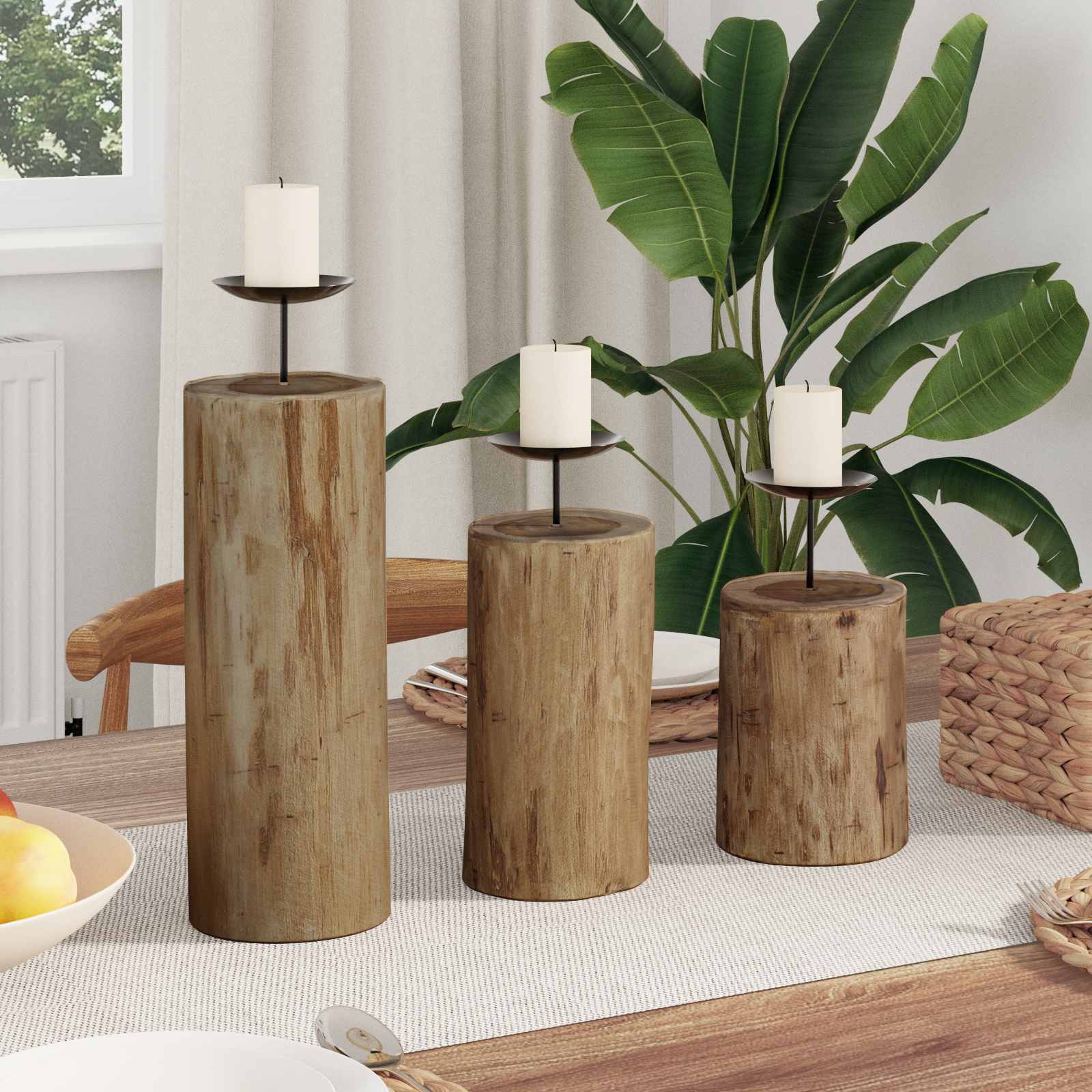 vidaXL Świecznik 3 pcs Naturalny Lite drewno tekowe