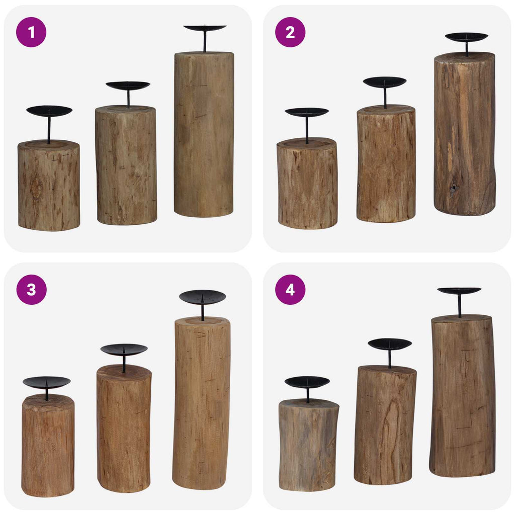 vidaXL Świecznik 3 pcs Naturalny Lite drewno tekowe
