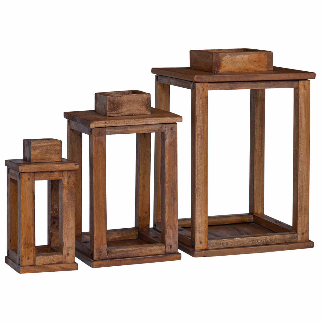 vidaXL Latarnia 3 pcs Naturalny Drewno mahoniowe