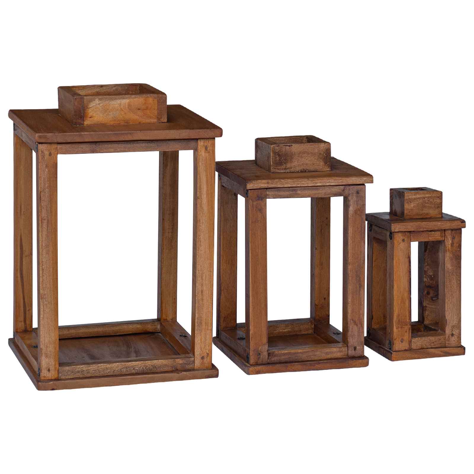 vidaXL Latarnia 3 pcs Naturalny Drewno mahoniowe