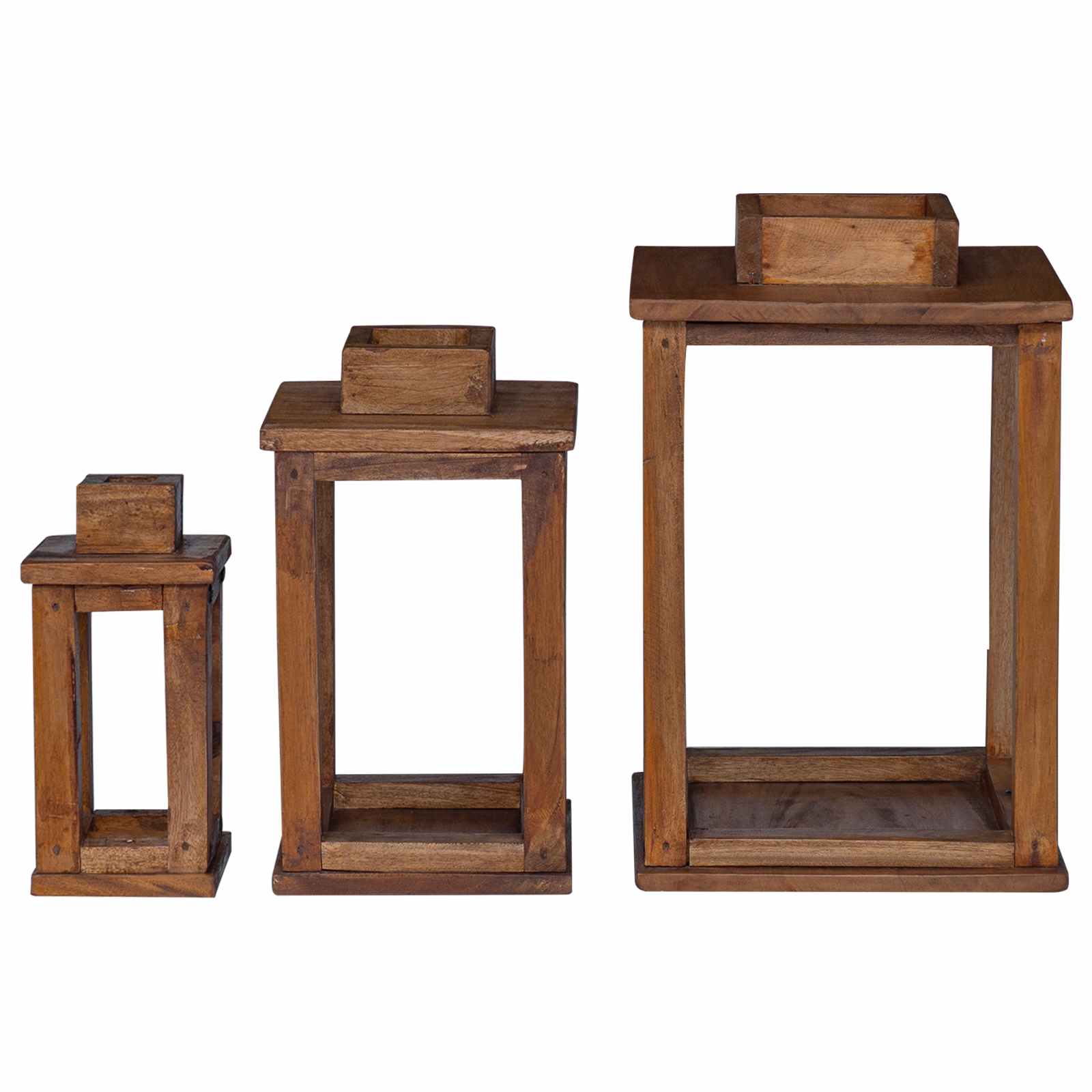 vidaXL Latarnia 3 pcs Naturalny Drewno mahoniowe
