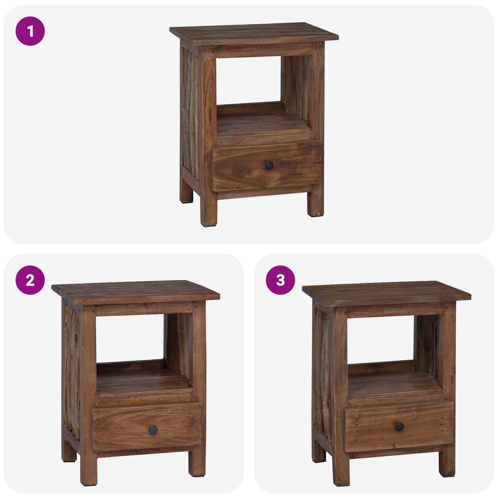 vidaXL Stolik nocny Brązowy 30 x 30 x 47 cm Lite Drewno Recyklingowe