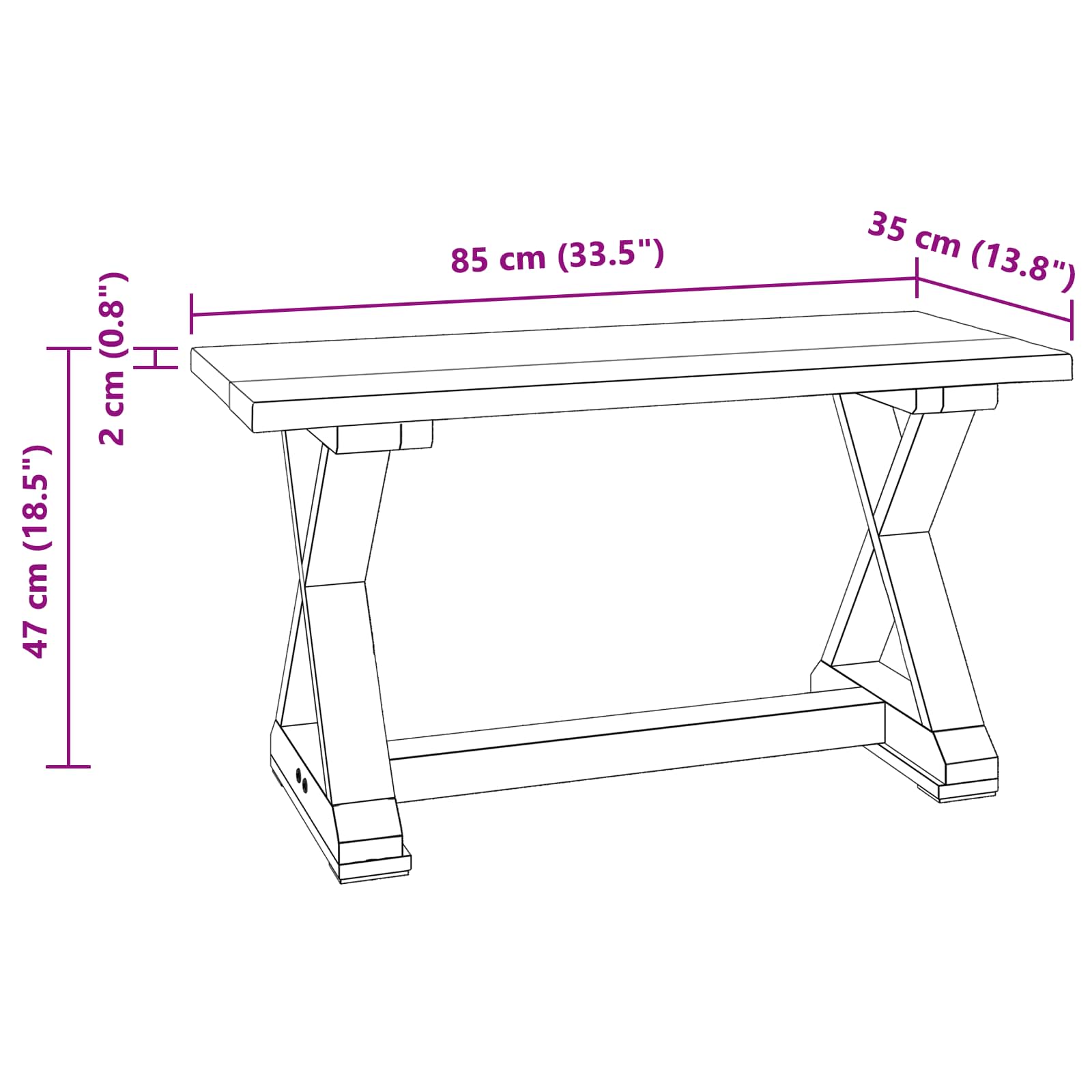 vidaXL ławka Naturalny 85 x 35 x 46 cm Lite drewno z odzysku