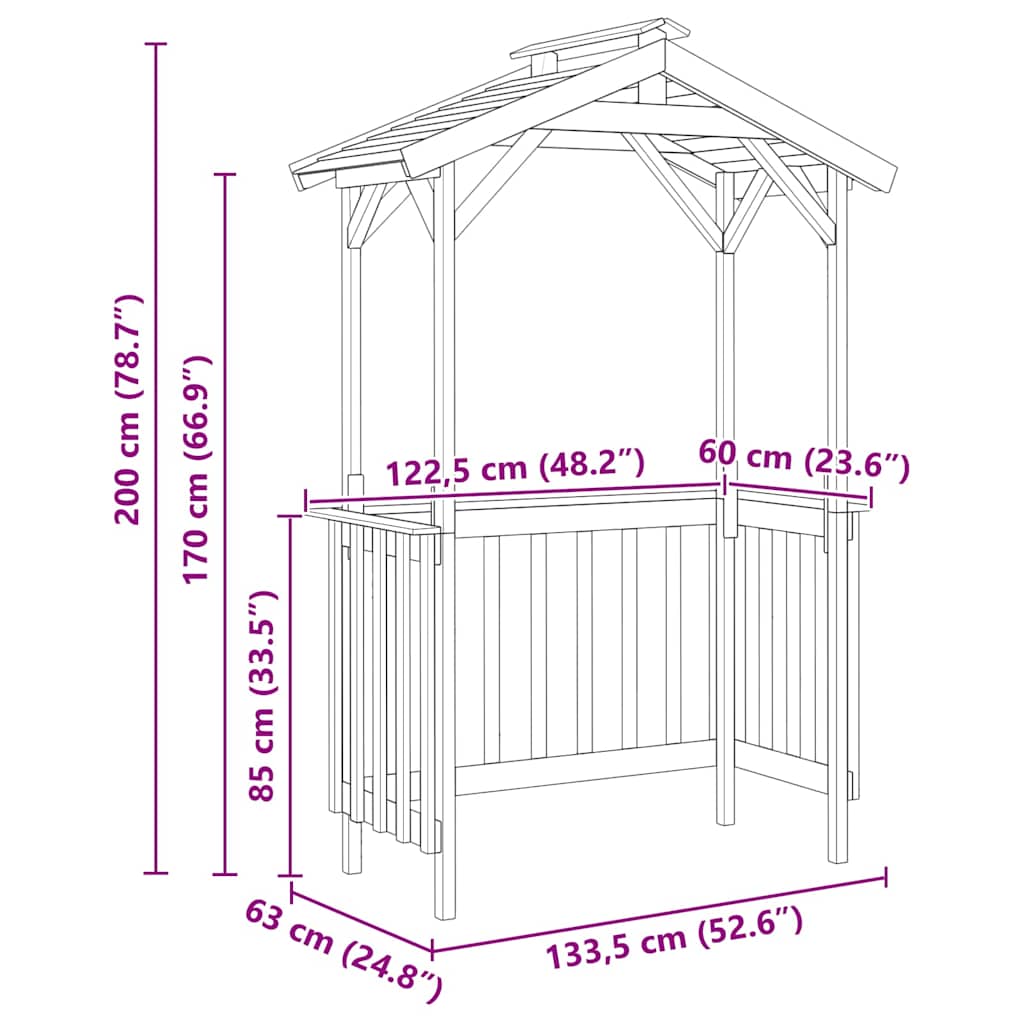 vidaXL Wiata grillowa 133,5 x 63 x 200 cm Impregnowane drewno sosnowe